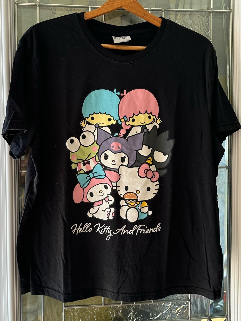 Hello Kitty Black Tee with Pastel Character Print